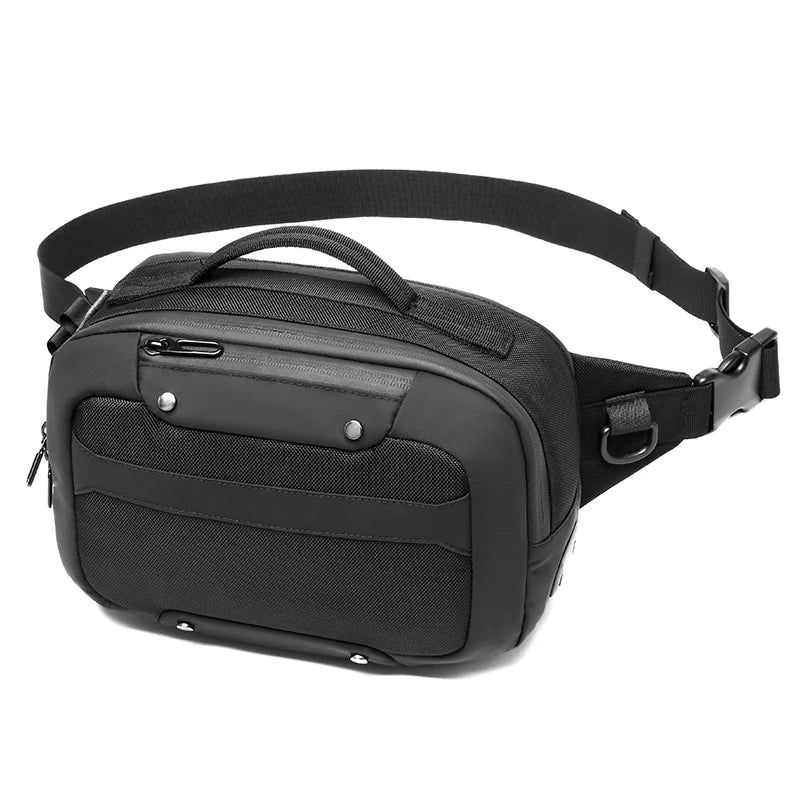OZUKO Multifunction Waterproof Waist Bag Men USB Crossbody Belt Bag Small Phone Pouch Bags Male Short Travel Chest Fanny Pack