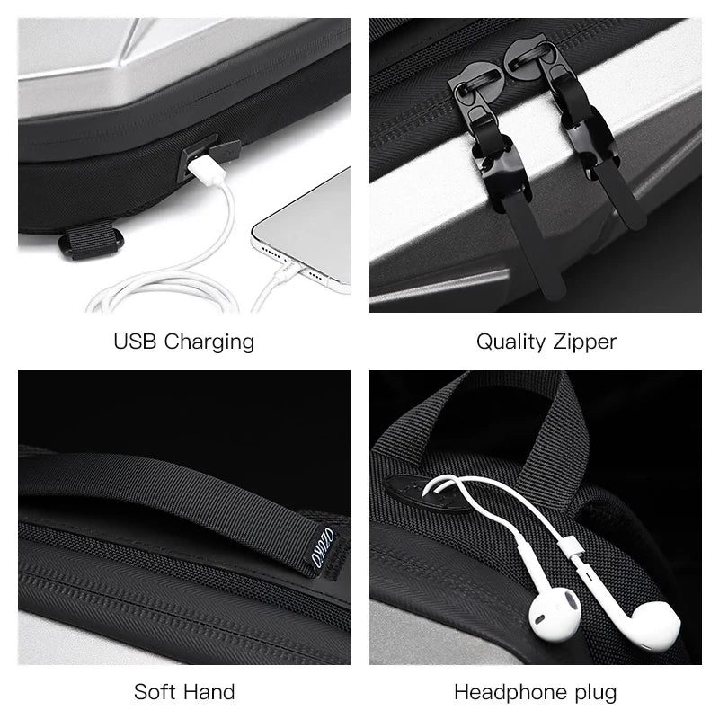 OZUKO Hard Shell Chest Bag Male Waterproof Shoulder Bags Men Fashion Short Trip Messenger Bag USB Charging Crossbody Bag Teenage