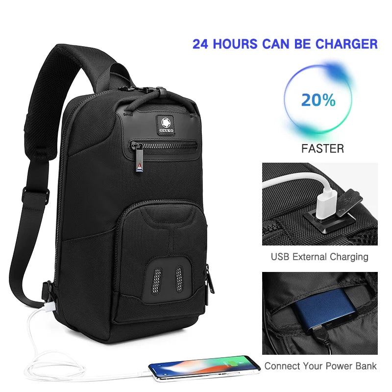 OZUKO Multi Pocket Men Chest Bag Waterproof Shoulder Bag for Teenager Quality Male Messenger Bag Men's USB Travel Crossbody Bags