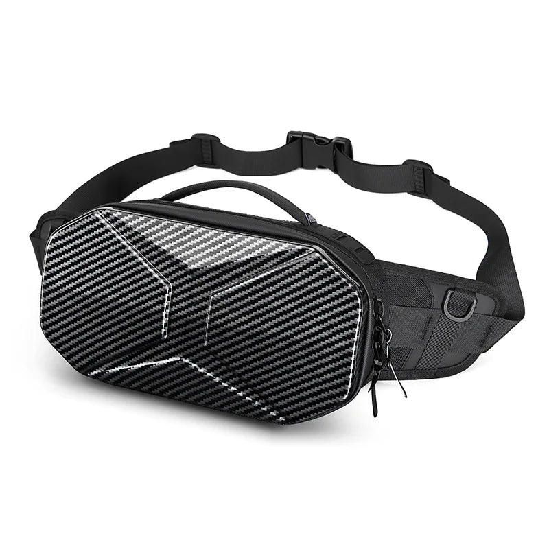 OZUKO Motorcycle Crossbody Bag Hard Shell EVA Carbon Fiber Waterproof Men's Waist Bag Chest Pack USB Charging Shoulder Bag Men