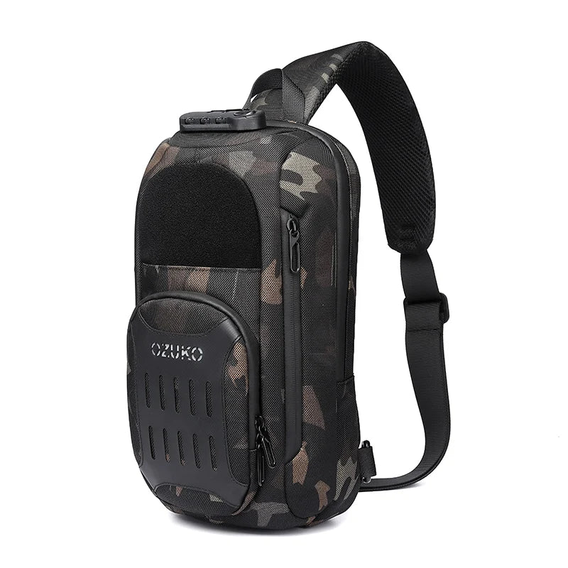 OZUKO Multifunction Men Chest Bag Anti Theft Shoulder Bags Male USB Charging Sling Messenger Bag Travel Waterproof Crossbody Bag