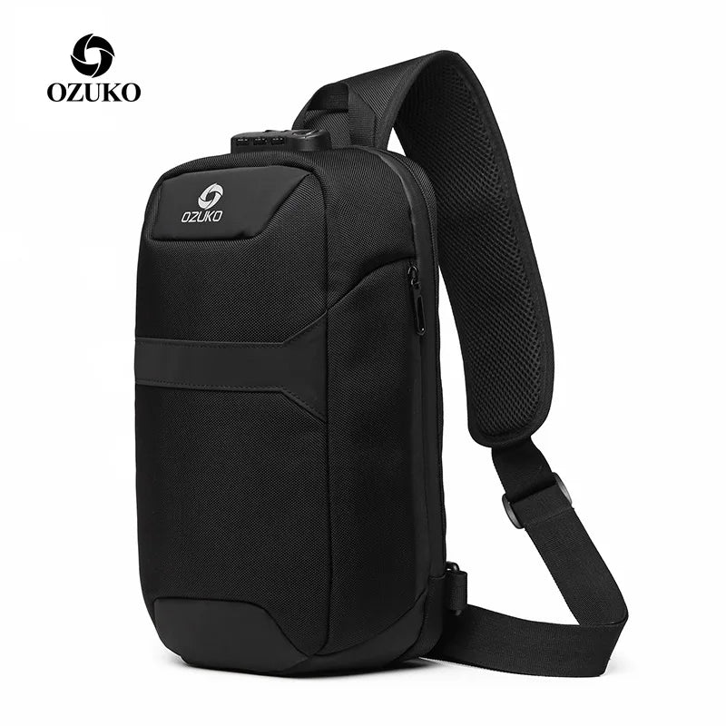 OZUKO Waterproof Unisex Anti-theft Strap Backpack For Travel Minimalist Chest Bag For Men Business Commute USB Port Shoulder Bag