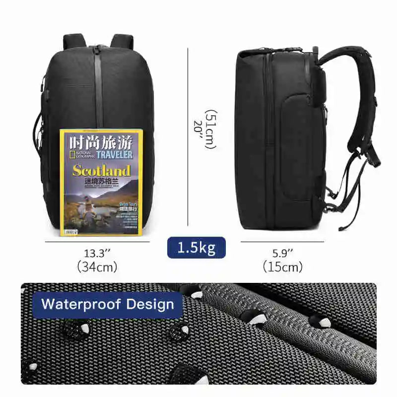 OZUKO Multifunction USB Charging Men Backpack Large Capacity Waterproof Travel Bag Male 15.6inch Laptop Fashion mochila