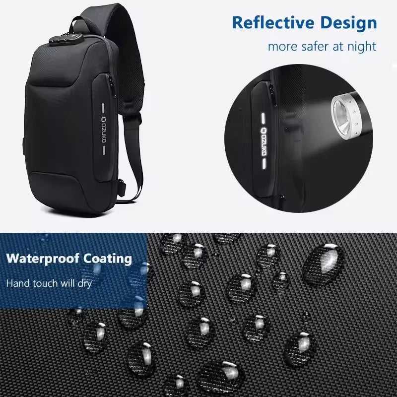OZUKO New Fashion Men's Chest Bag Fashion Brand Sports Travel Crossbody Bag Boys Outdoor Tactical Waterproof Men's Bag