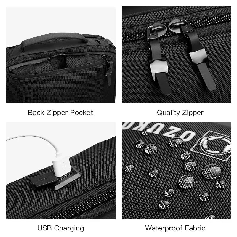 OZUKO Men Multifunctional Backpack 15.6 Inch Laptop Business Handbag Anti-theft Oxford Waterproof Travel Bag