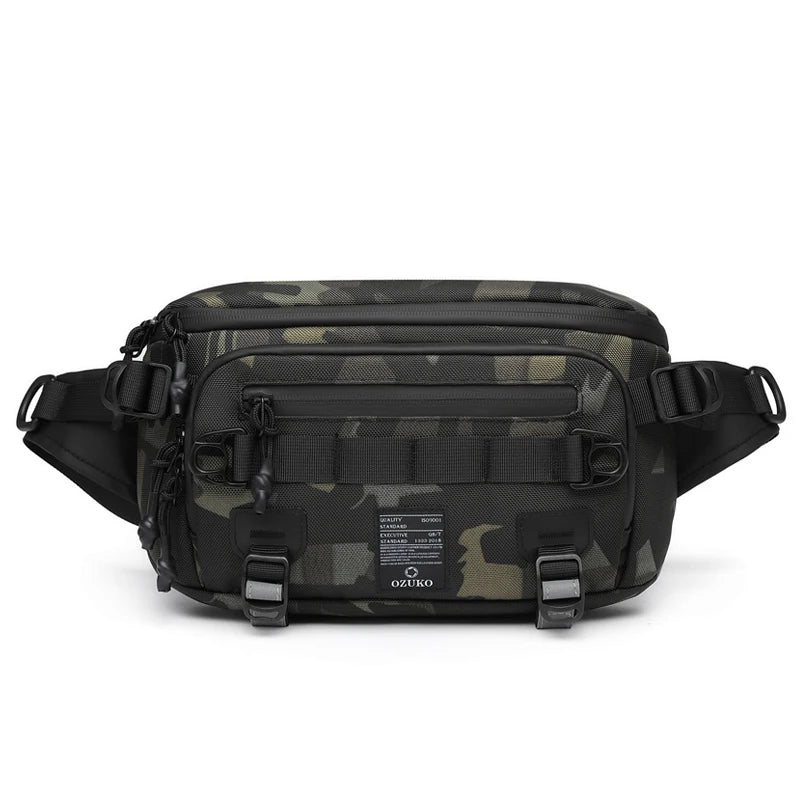 OZUKO Men Waterproof Waist Bag Fashion Outdoor Sports Chest Bags Tactical Fanny Pack for Male Teenager Crossbody Sling Bag New