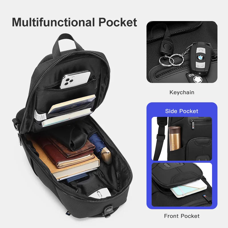 OZUKO Sling Pocket Men Chest Bag Waterproof Shoulder Bag for Teenager Quality Male Messenger Bag Men's USB Travel Crossbody Bags