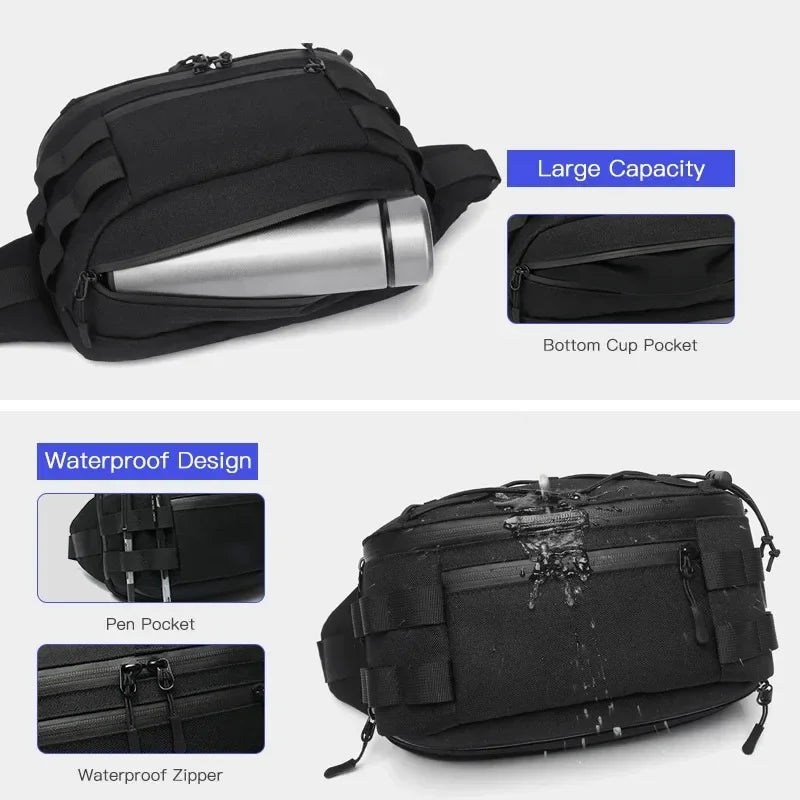 OZUKO Men Waist Bag Fashion Chest Pack Outdoor Sports Belt Bag for Teenager Waterproof Mens Waist Bags Large Capacity Fanny Pack