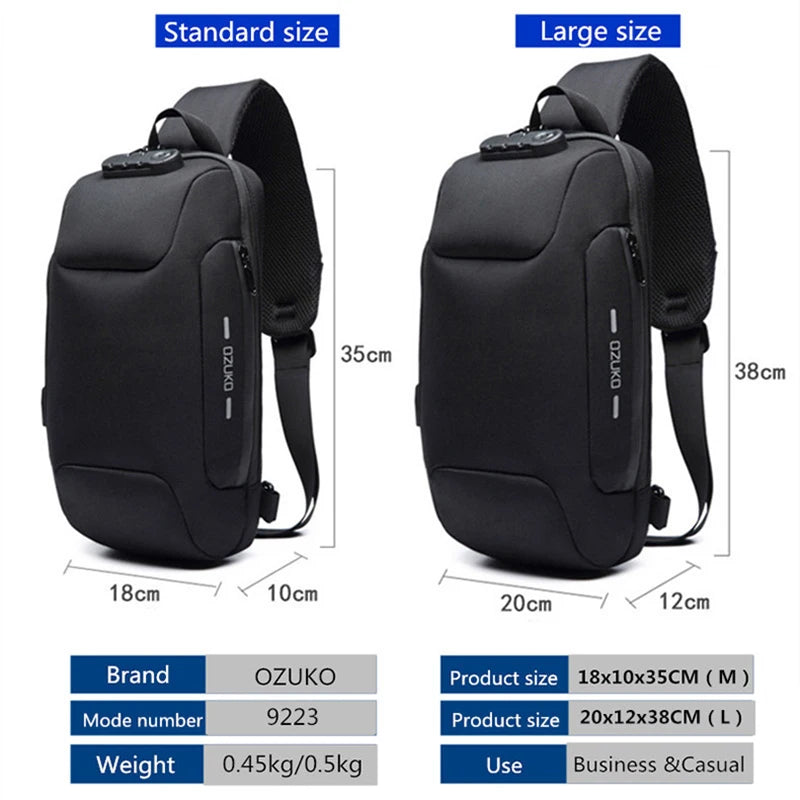 OZUKO New Fashion Men's Chest Bag Fashion Brand Sports Travel Crossbody Bag Boys Outdoor Tactical Waterproof Men's Bag