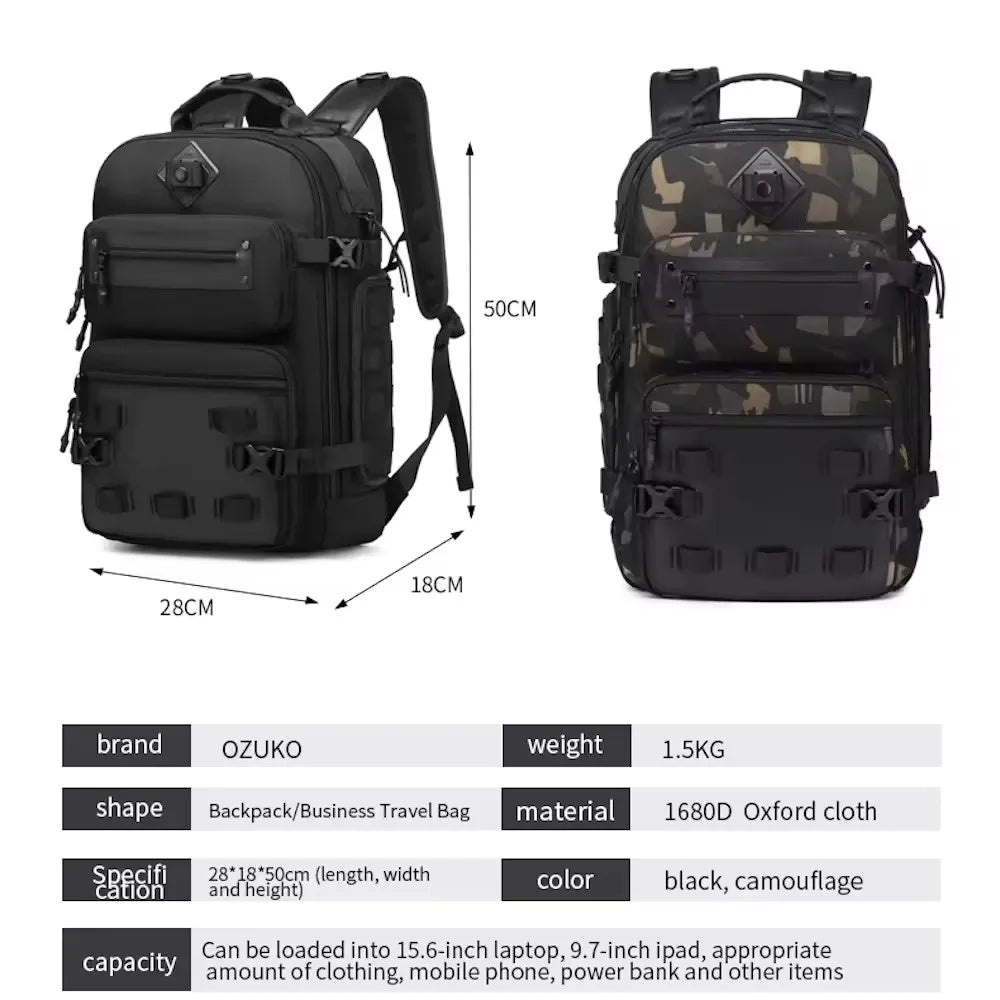 OZUKO Stylish Business Commute 15.6 "laptop Bag Men's Hiking Sports Waterproof Backpack Large Capacity Daily Leisure Backpack