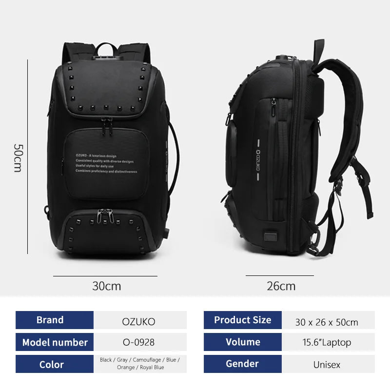 OZUKO Multifunctional Backpack Men Fashion USB 15.6 Inch Laptop s Male Anti-theft Waterproof Travel mochila