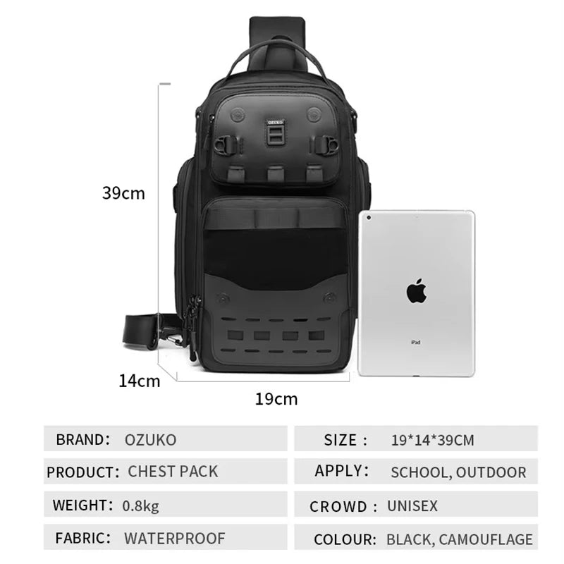 OZUKO New Fashion Crossbody Bag Men's Sports Large Capacity Tactical Chest Bag  Men's Outdoor Ttravel Waterproof Crossbody Bag