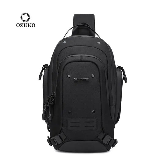 Ozuko Unique Design Waterproof Casual Sling Bag Men Chest Crossbody Purse Adjustable Strap Leisure Shoulder Bag