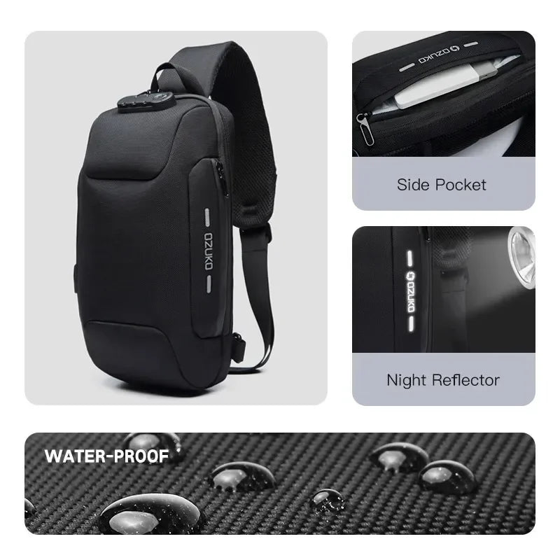 Ozuko new men's chest fashion brand sports crossbody bag boys outdoor tactical waterproof men's bag Shoulder bag