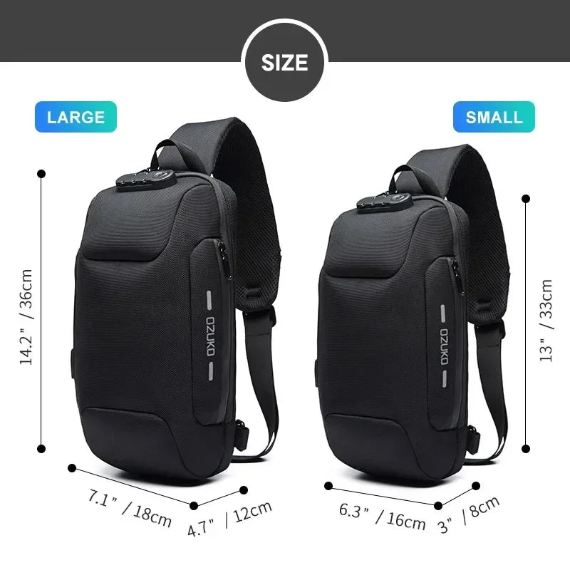 Ozuko new men's chest fashion brand sports crossbody bag boys outdoor tactical waterproof men's bag Shoulder bag