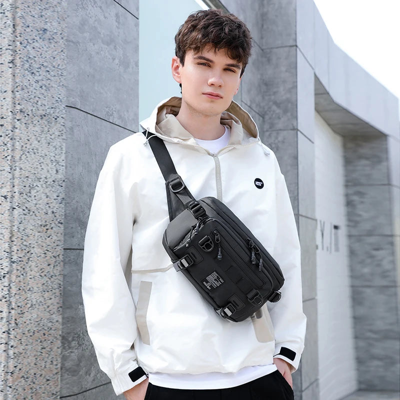 OZUKO Men Waterproof Waist Bag Fashion Outdoor Sports Chest Bags Tactical Fanny Pack for Male Teenager Crossbody Sling Bag New