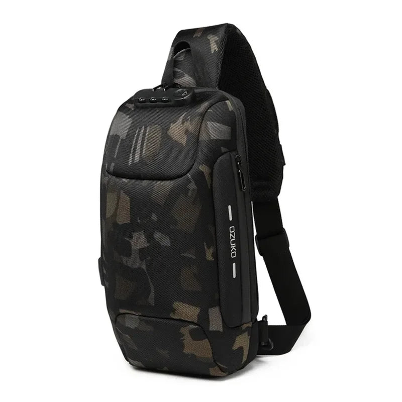Ozuko new men's chest fashion brand sports crossbody bag boys outdoor tactical waterproof men's bag Shoulder bag