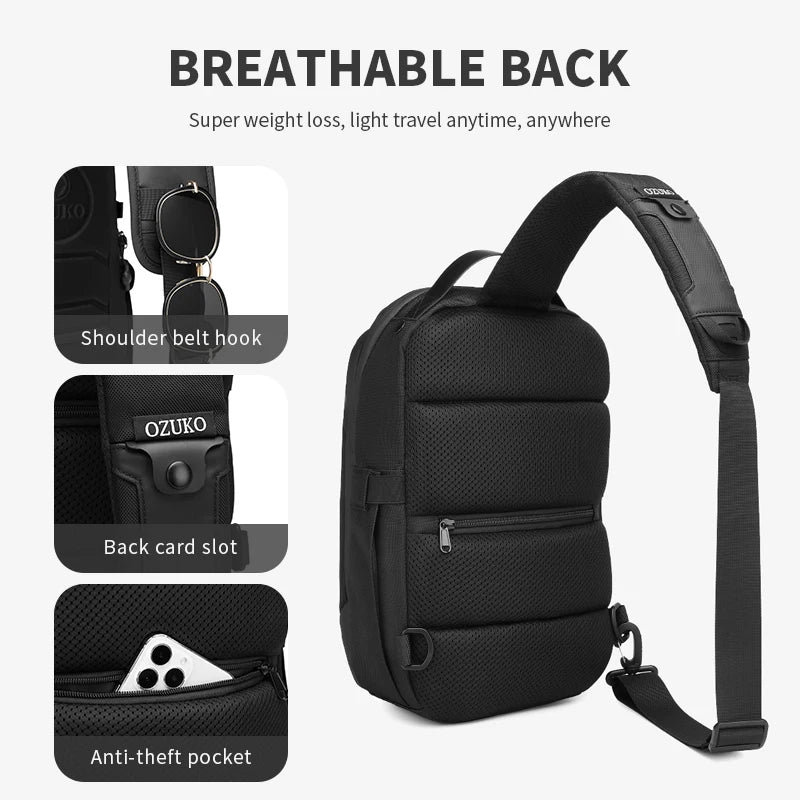 OZUKO Large Capacity Men Shoulder Bag Waterproof Casual Sling Chest Bags for Male Crossbody Bag Multi-compartment Crossbody Bag