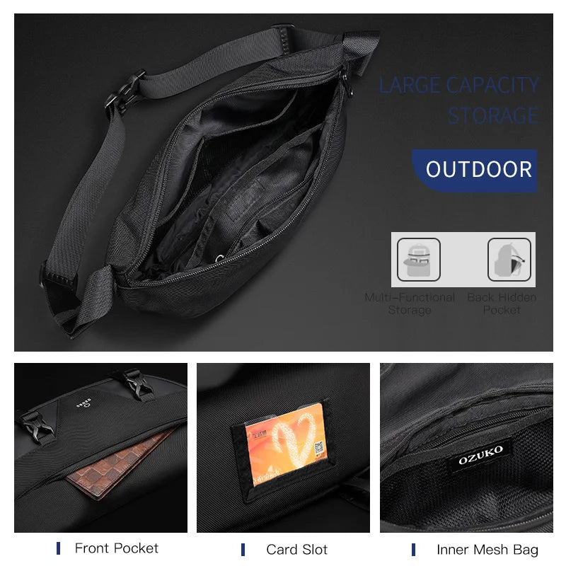 OZUKO New Fashion Men Shoulder Bag Waterproof Oxford Outdoor Sports Messenger Bag for Teenager Male Crossbody Bags Light Weight