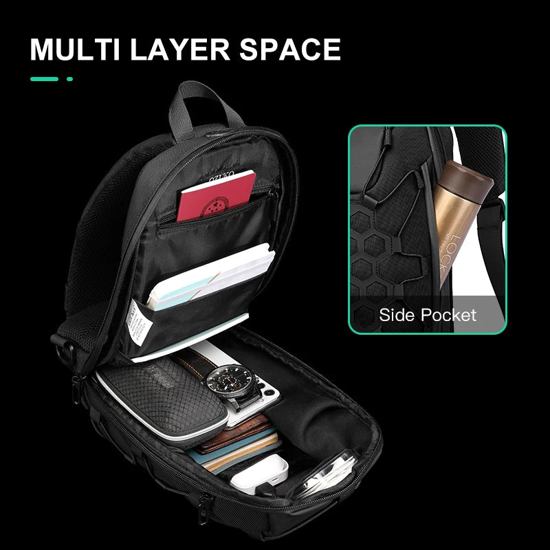 OZUKO New Men Chest Bag Anti Theft Crossbody Bag for Mens USB Charge Sling Bag Outdoor Male Chest Pack Short Trip Messenger Bags