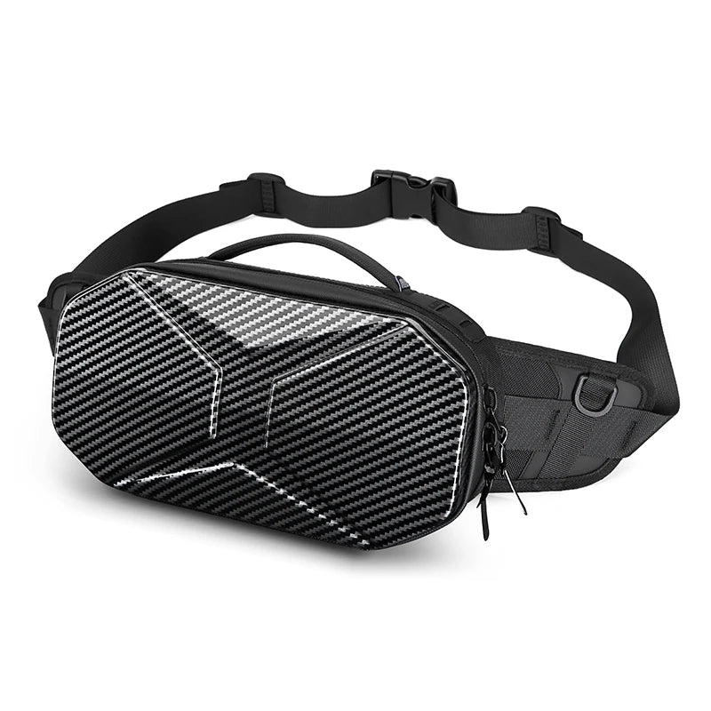 OZUKO Hard Shell Waist Bag Fashion Men Chest Bags Outdoor Sports Belt Bag for Teenager Waterproof Shoulder Bag USB Charging Male