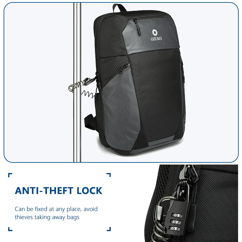OZUKO Men Anti Theft Backpack Casual 15.6" Laptop Backpacks Multifunction Male Waterproof School Bag USB Charging Travel Mochila